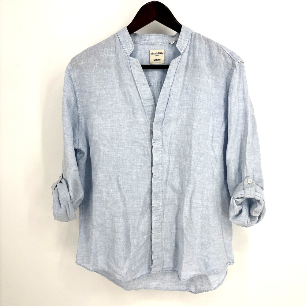 Baird McNutt Murano Linen Shirt Men's Large Blue Button Up Short Long Sleeve